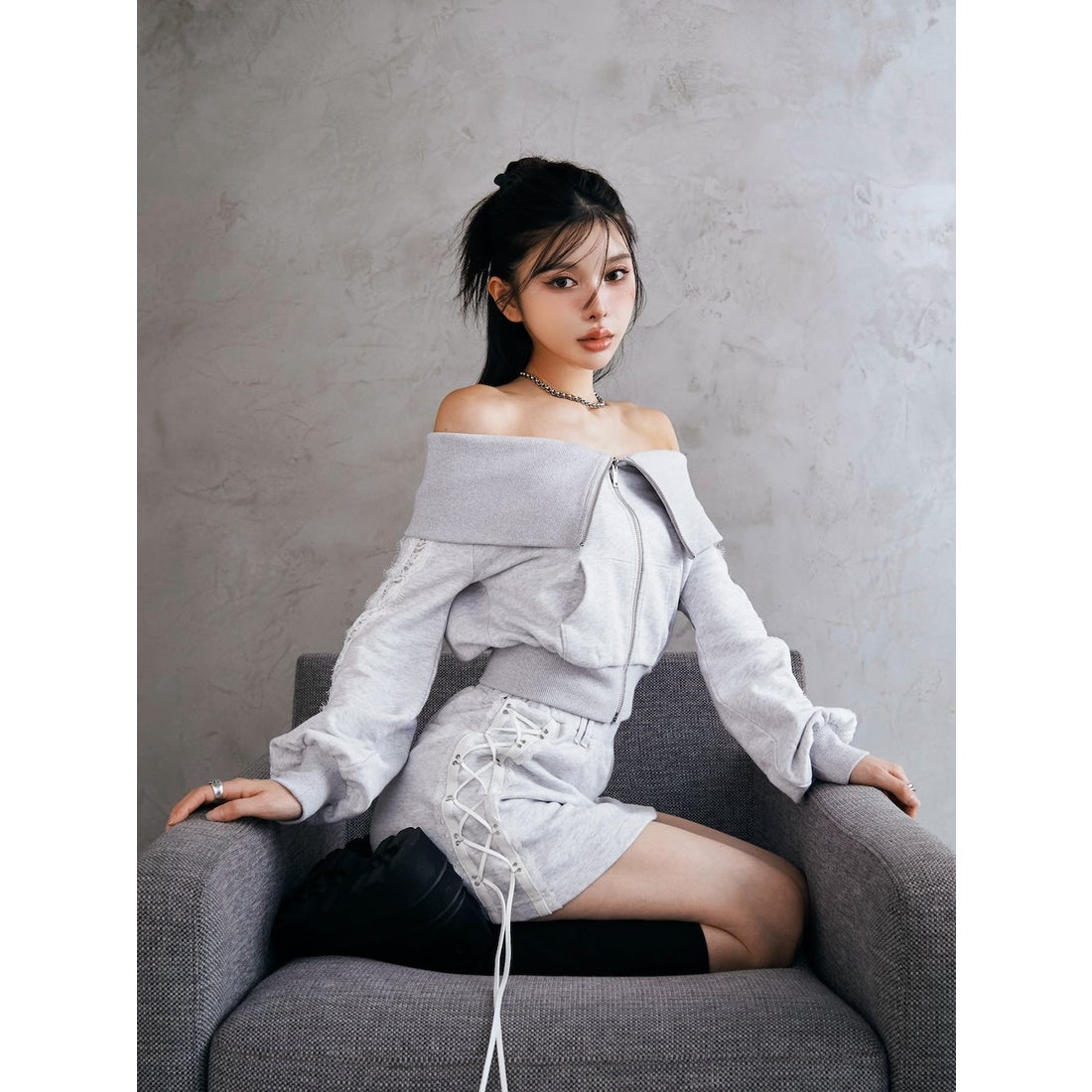 ダーリッチ Darich レースアップスウェットミニスカート （ライト