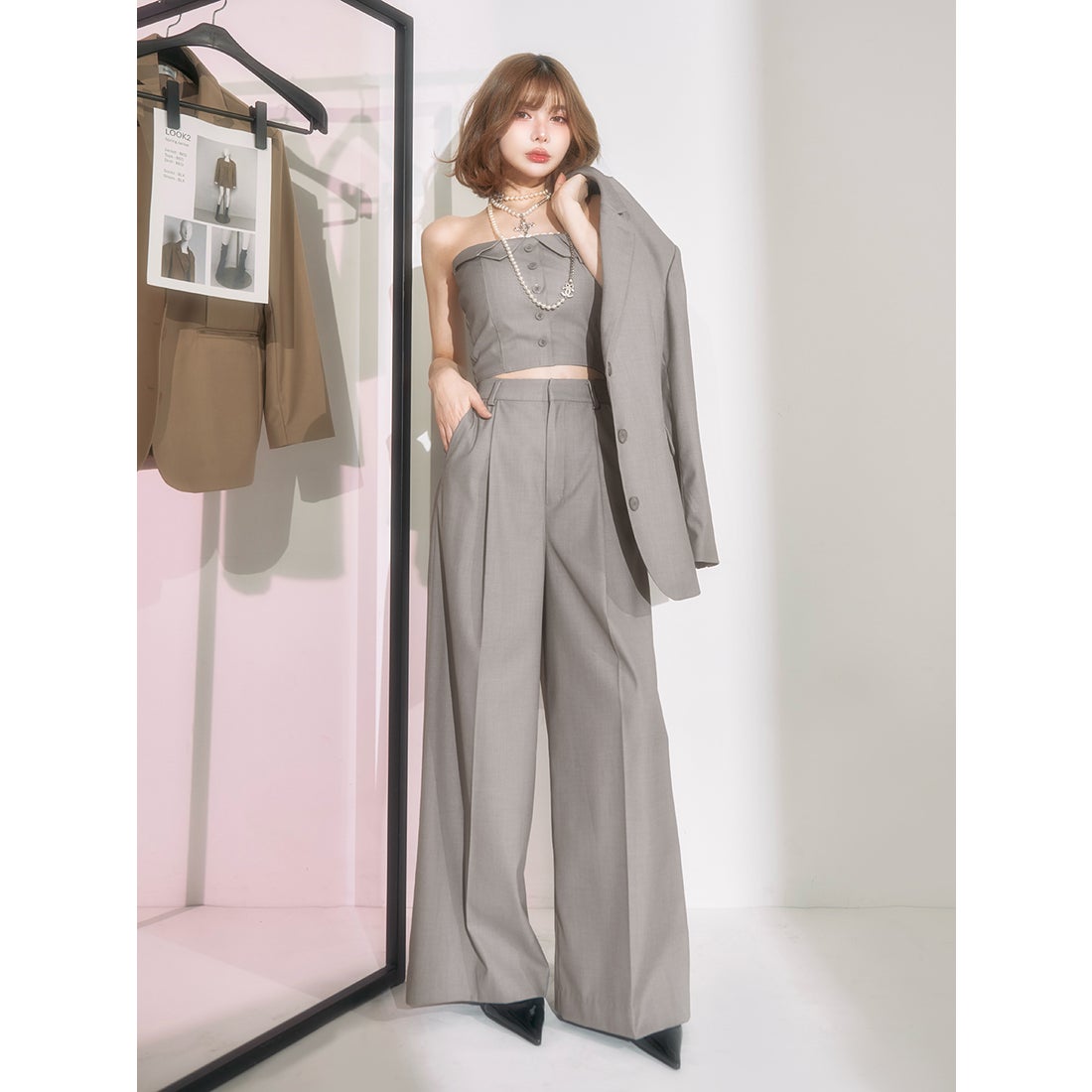 ダーリッチ Darich カラーデザインベアトップ （グレー