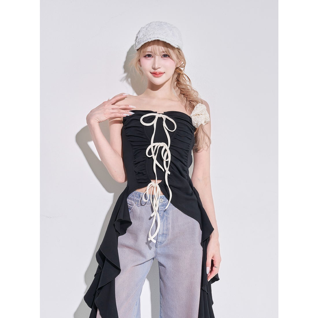 ダーリッチ Darich カスケードフリルベアトップ （ベージュ