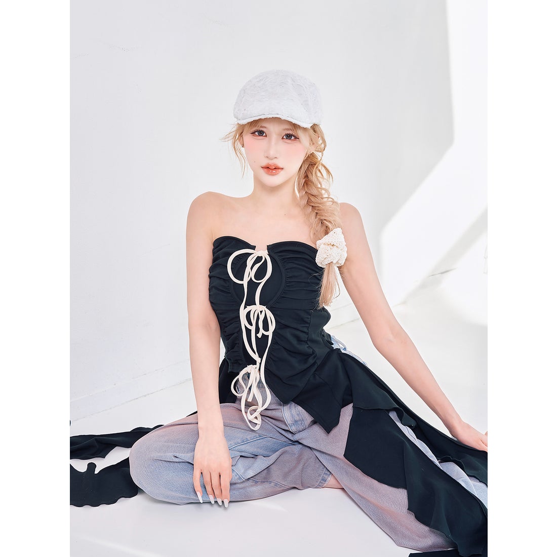 ダーリッチ Darich カスケードフリルベアトップ （ベージュ