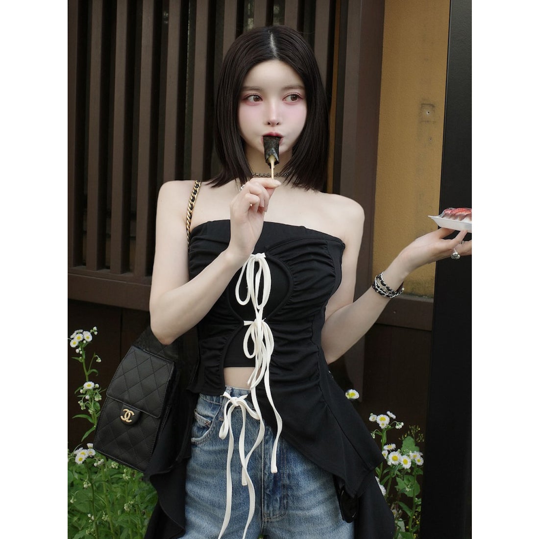 ダーリッチ Darich カスケードフリルベアトップ （ブラック