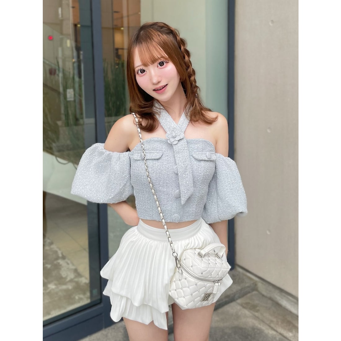 ダーリッチ Darich ホルターネックオフショルツイードトップス