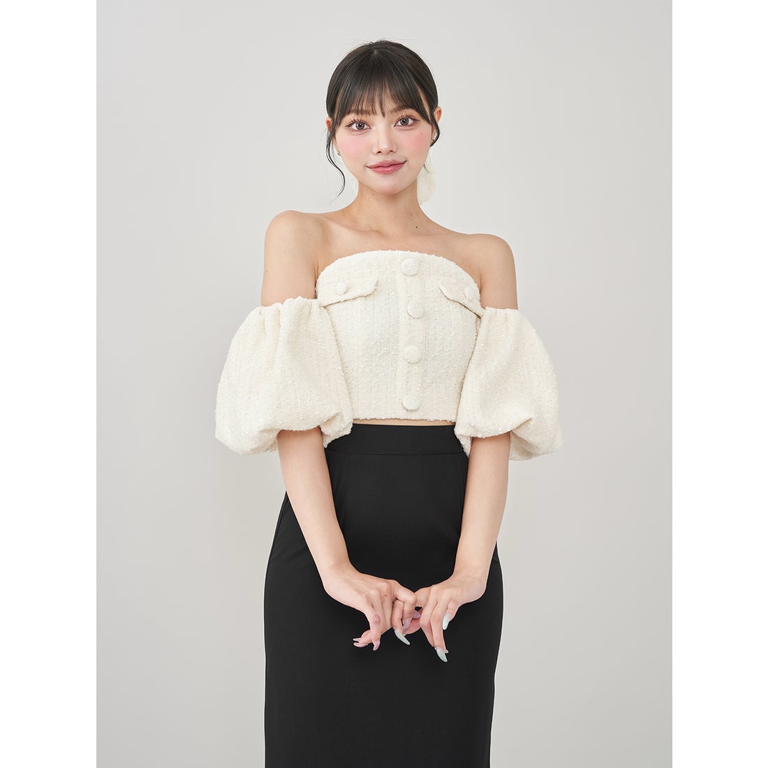 ダーリッチ Darich ホルターネックオフショルツイードトップス