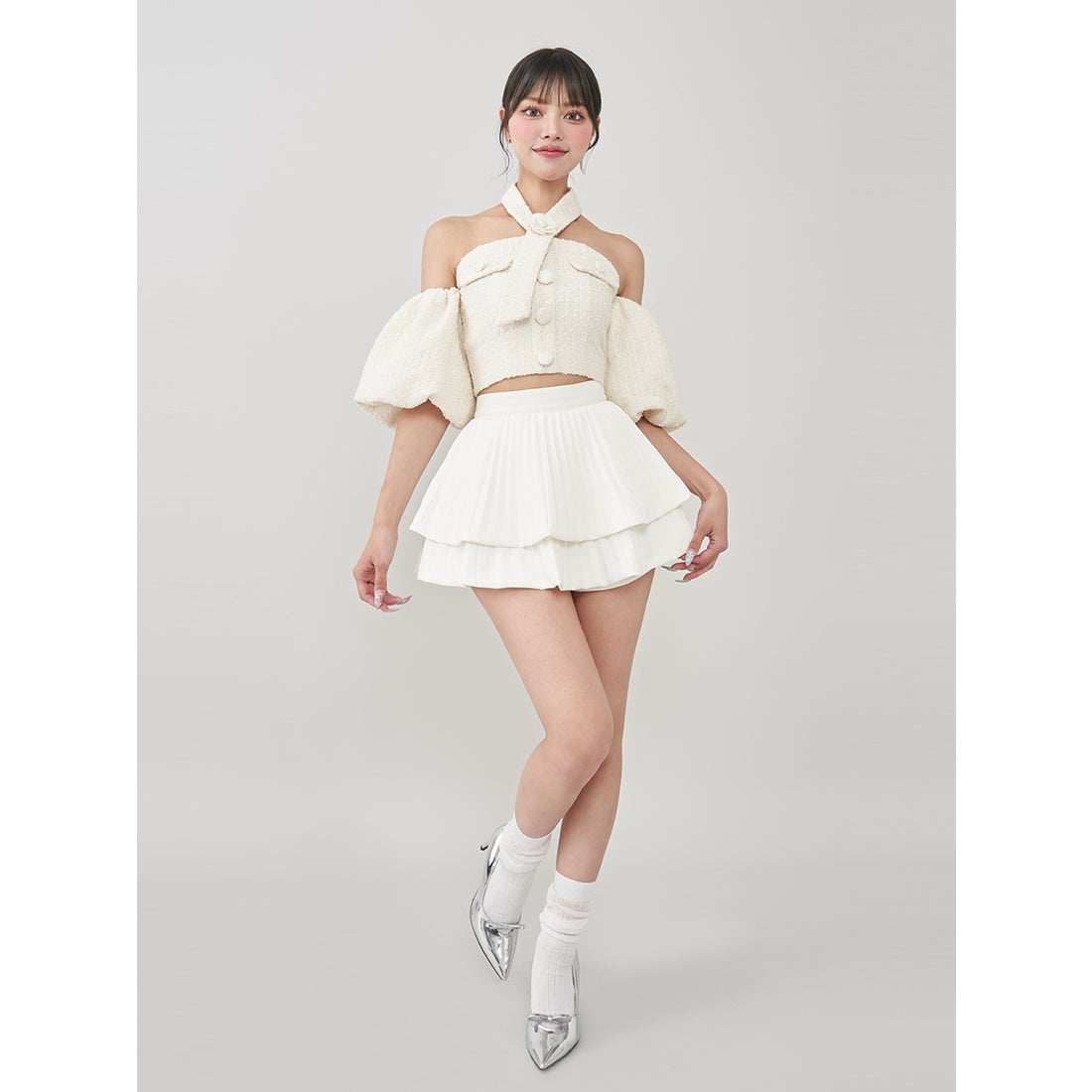 ダーリッチ Darich ホルターネックオフショルツイードトップス