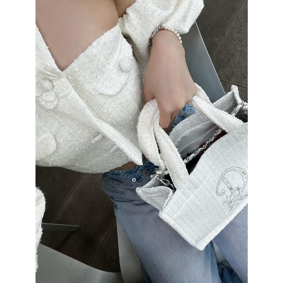 ダーリッチ Darich ホルターネックオフショルツイードトップス