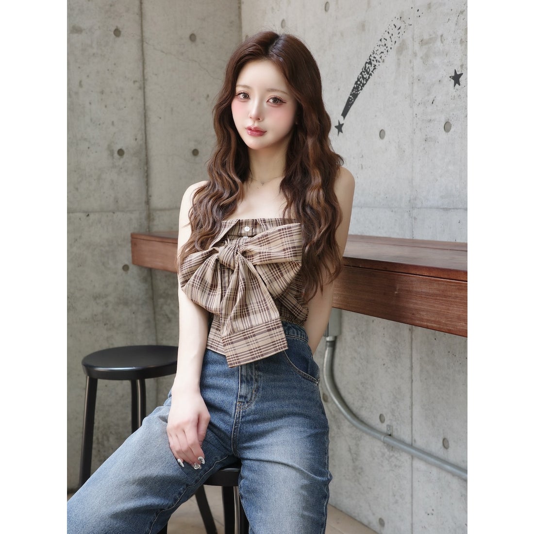 ダーリッチ Darich タータンチェックリボンベアトップ （レッド