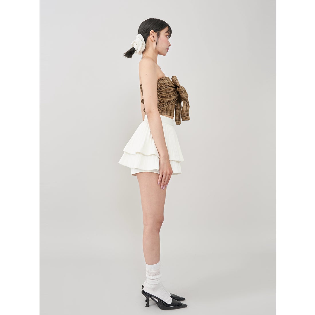 ダーリッチ Darich タータンチェックリボンベアトップ （レッド