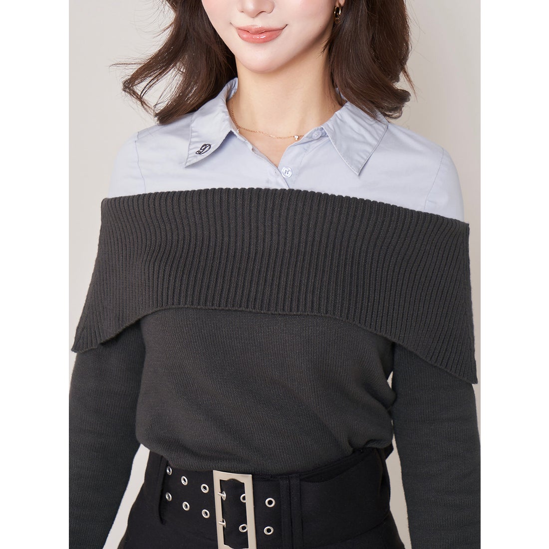 ダーリッチ Darich シャツドッキングオフショルニットトップス