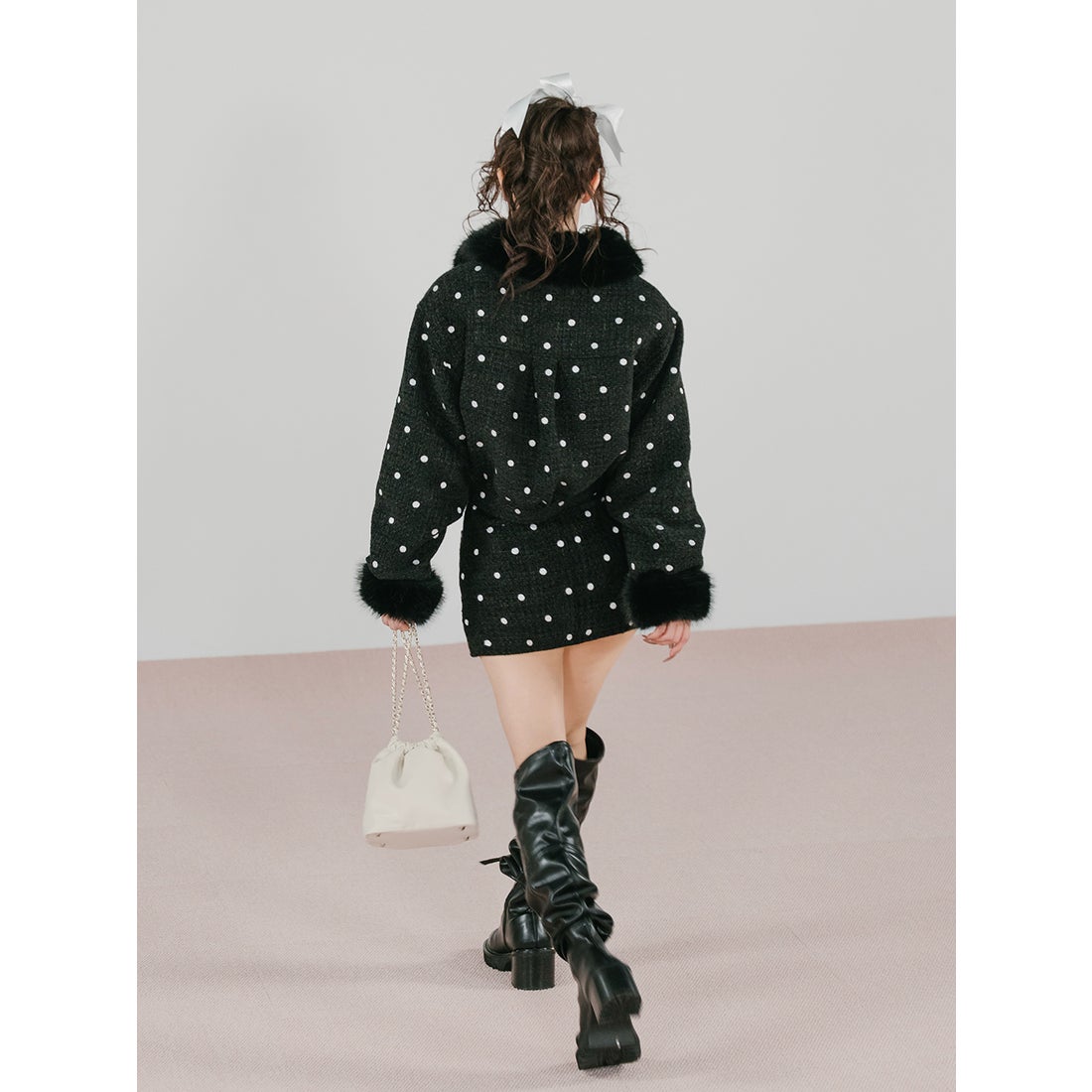 ダーリッチ Darich ドットツイードジャケットコート （ホワイト） -靴