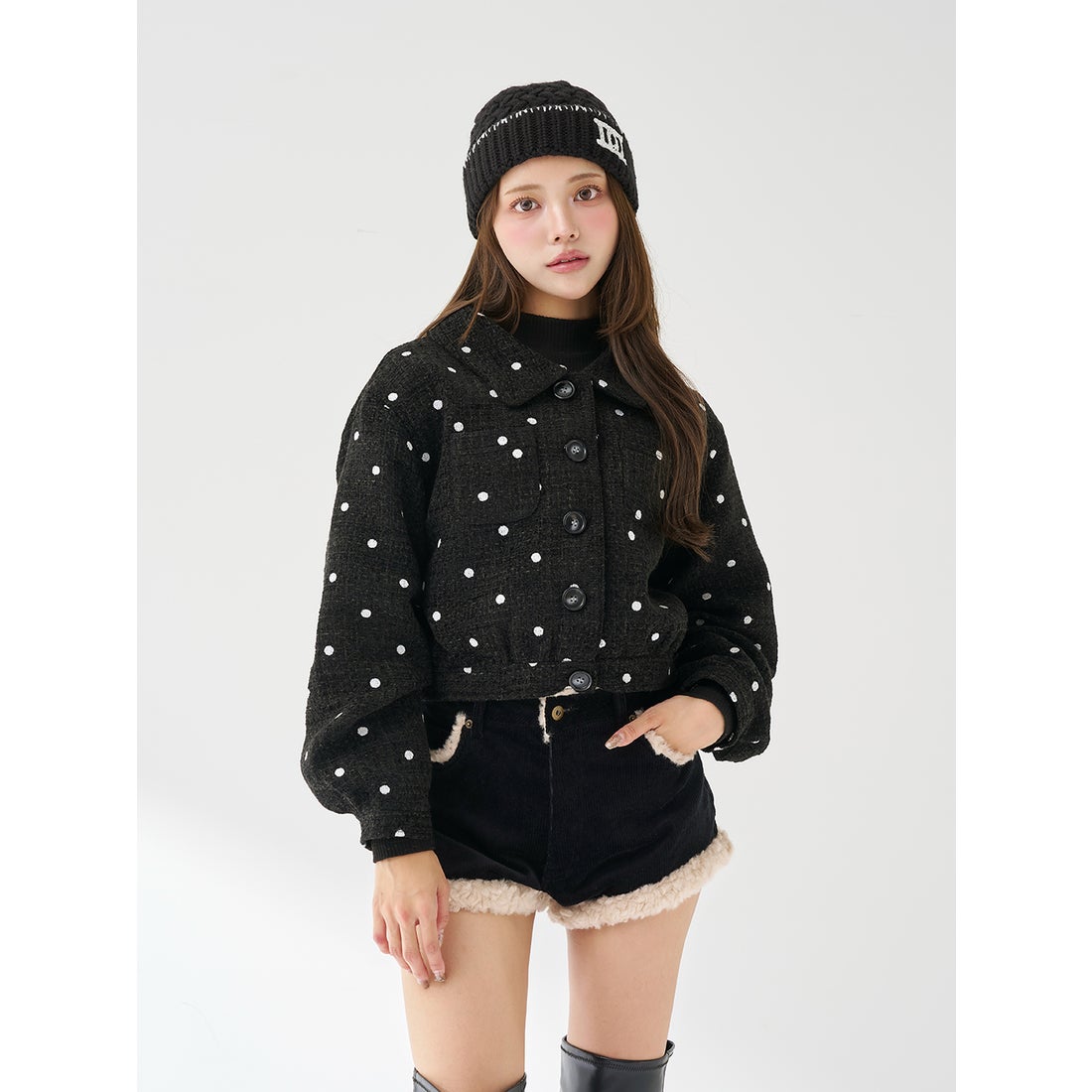 ダーリッチ Darich ドットツイードジャケットコート （ホワイト