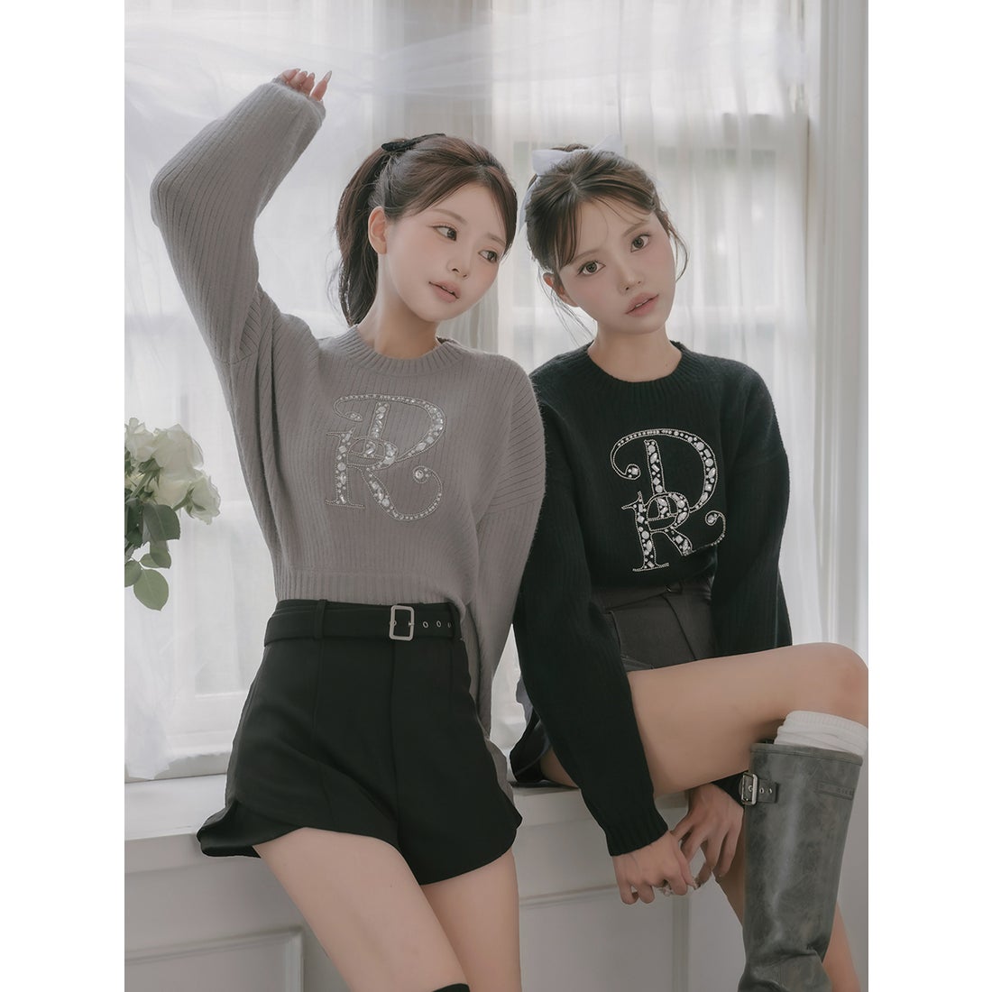 ダーリッチ Darich DRビジューボリュームリブニットトップス