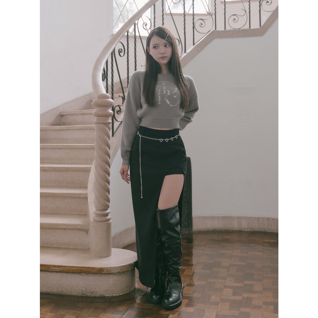 ダーリッチ Darich DRビジューボリュームリブニットトップス