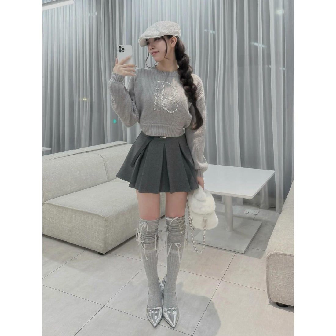 ダーリッチ Darich DRビジューボリュームリブニットトップス （グレー