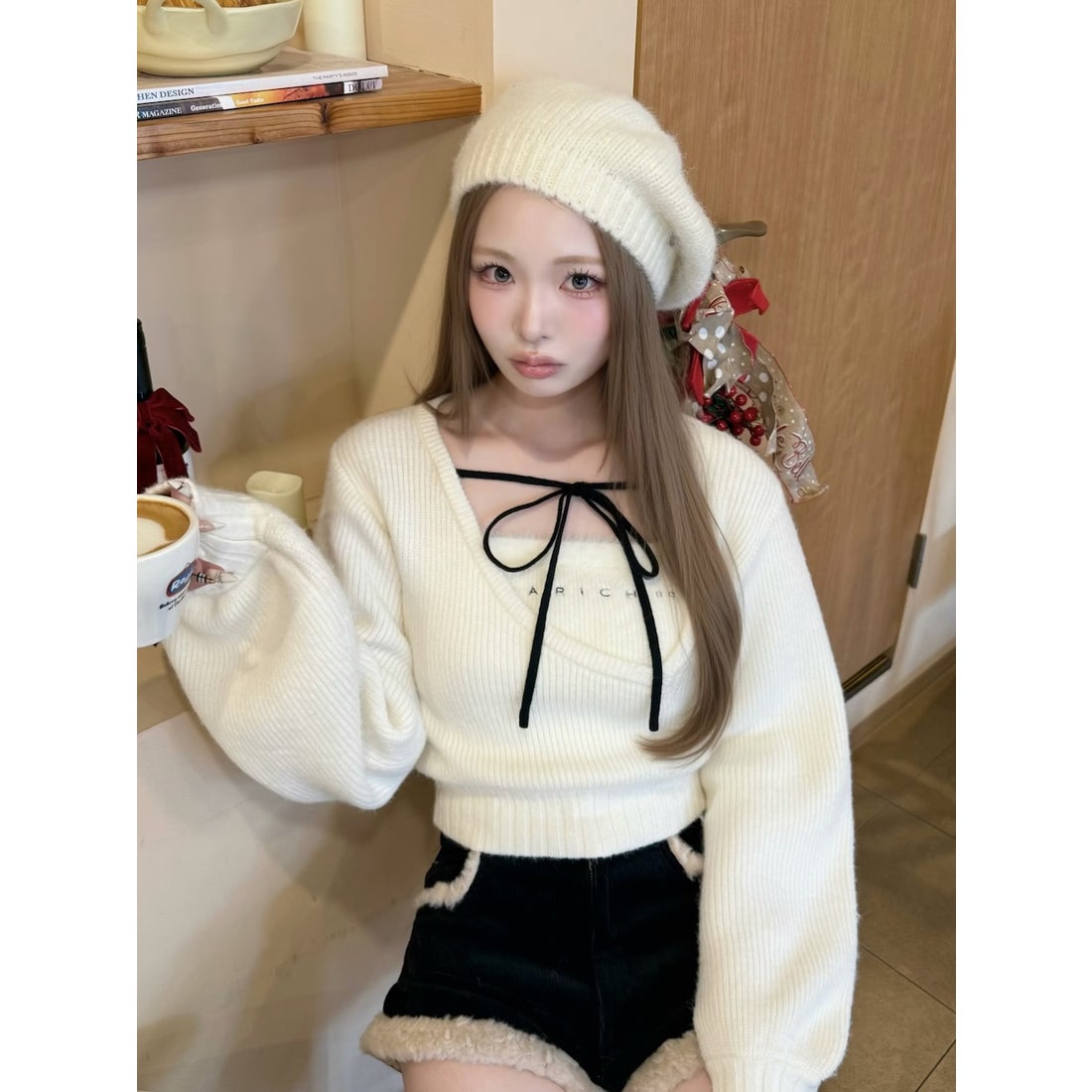 ダーリッチ Darich アシメレイヤードニットトップス （アイボリー