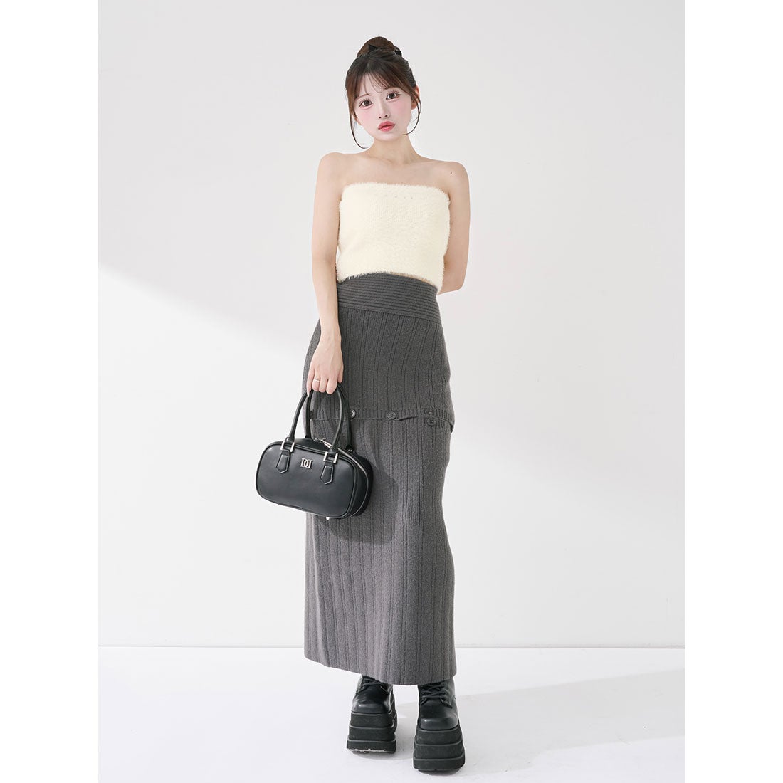 ダーリッチ Darich アシメレイヤードニットトップス （グレー