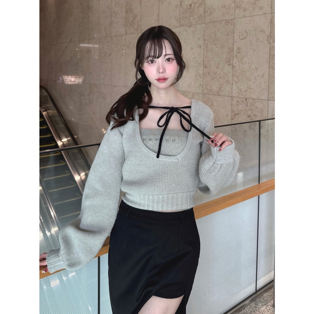 ダーリッチ Darich アシメレイヤードニットトップス （グレー