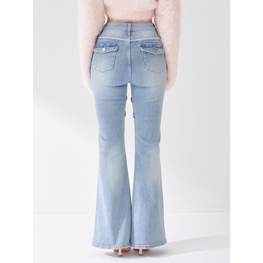 ダーリッチ Darich ピコレースハイウエストフレアデニム （アイス