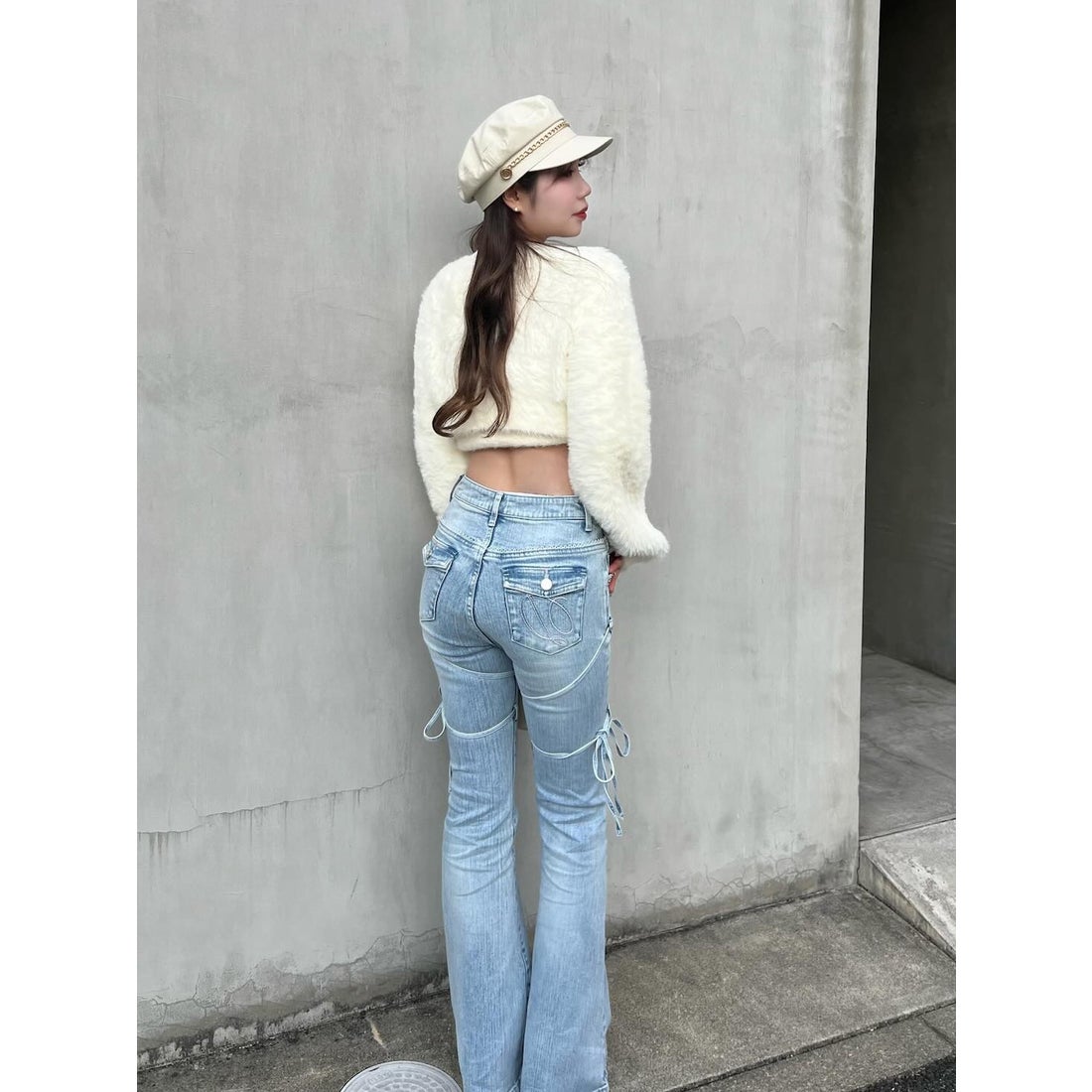 ダーリッチ Darich ピコレースハイウエストフレアデニム （アイス