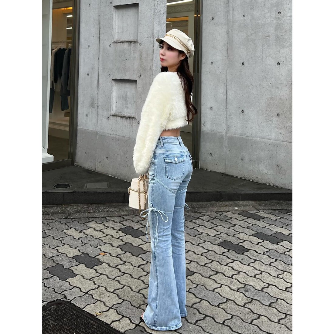 ダーリッチ Darich ピコレースハイウエストフレアデニム （アイス