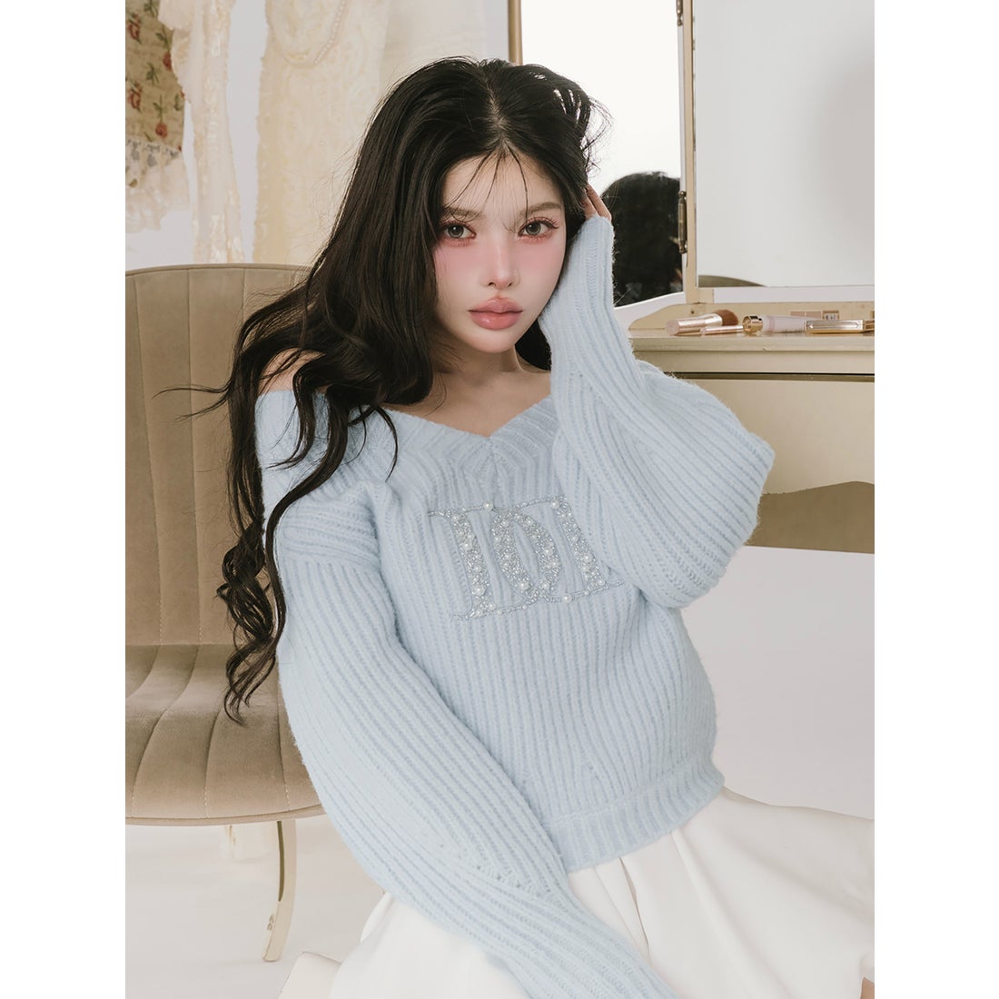 ダーリッチ Darich ファンシービーズDDロゴボリュームニットトップス