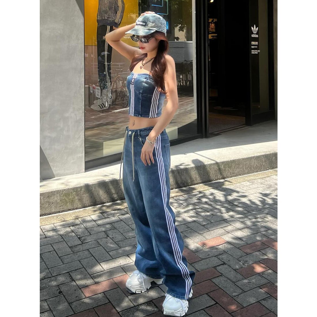 ダーリッチ Darich リメイクライクワイドデニムパンツ （ブルー） -靴