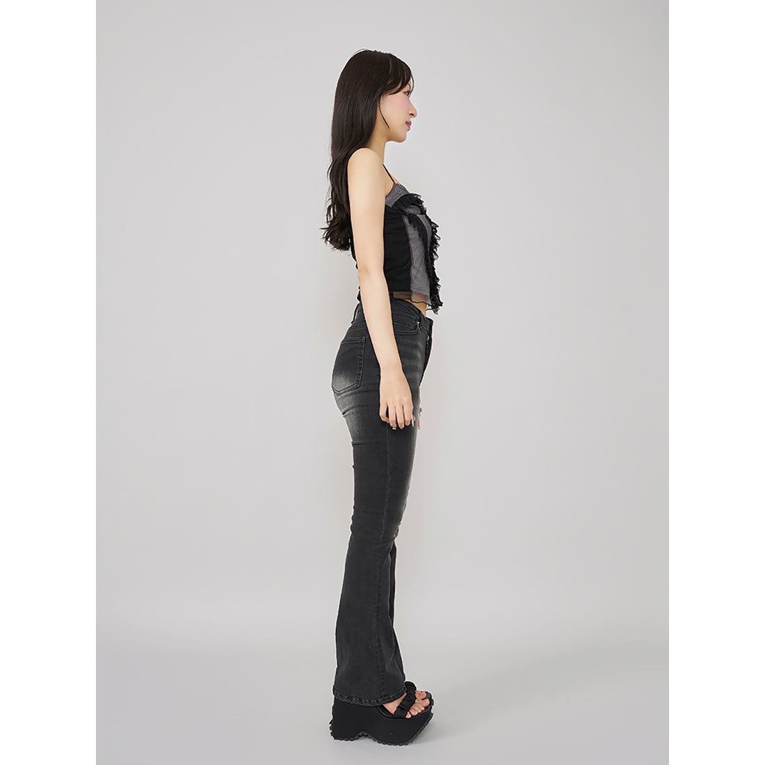 ダーリッチ Darich ブラストフレアデニムパンツ （ブラック） -靴