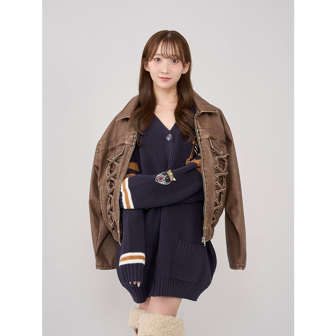 ダーリッチ Darich ラインレザーオーバージャケット （ブラウン