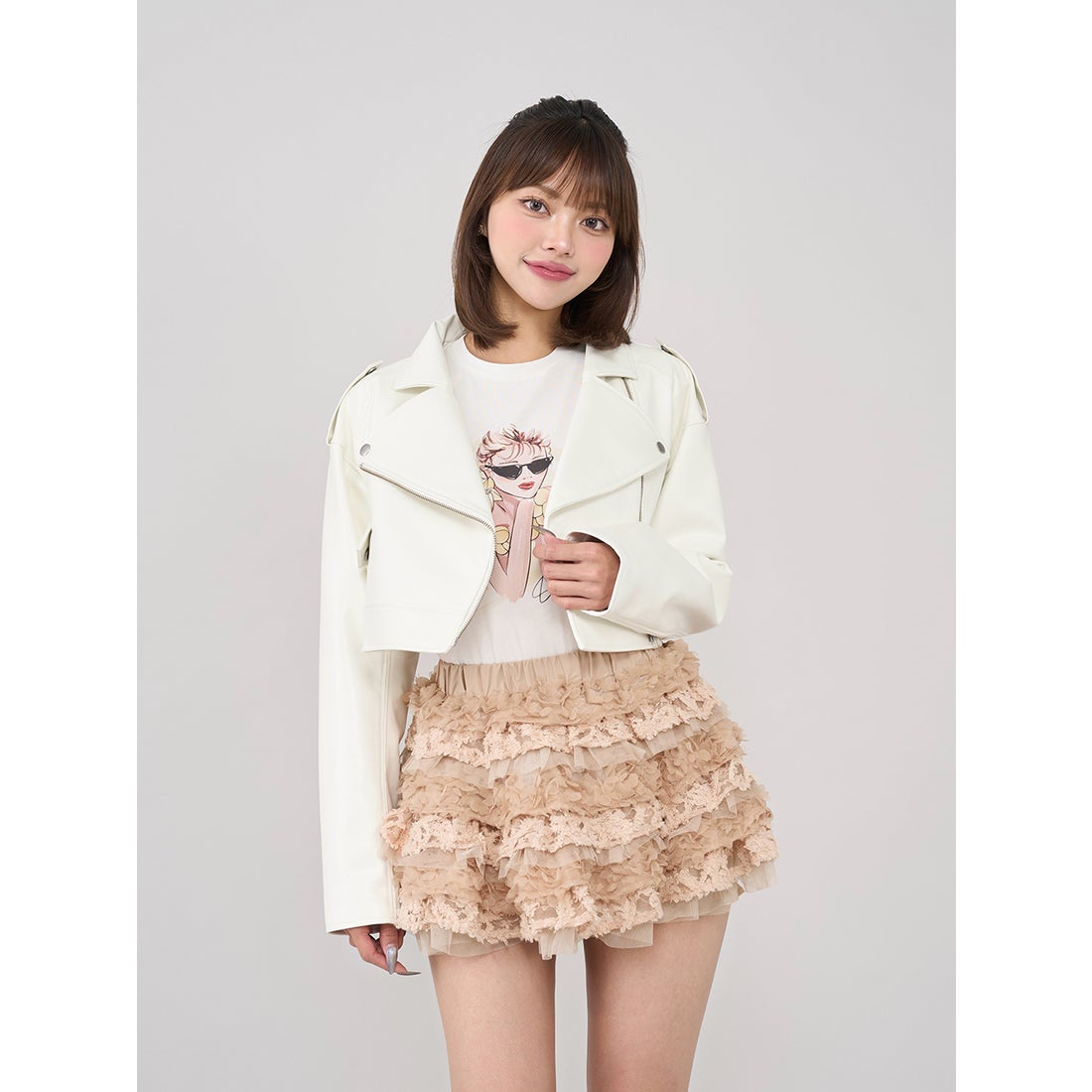 ダーリッチ Darich ドロップショートライダースジャケット （ホワイト