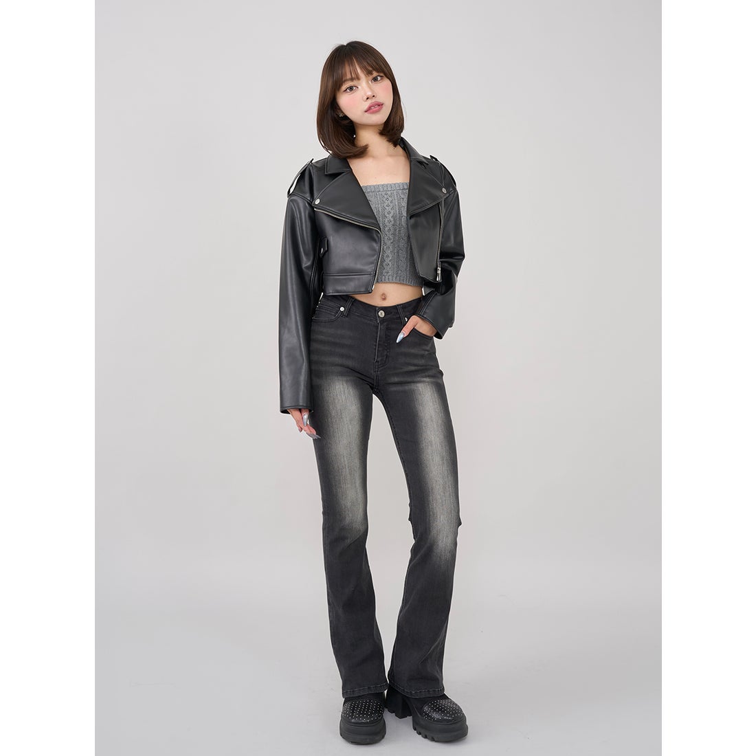 ダーリッチ Darich ドロップショートライダースジャケット （ブラック