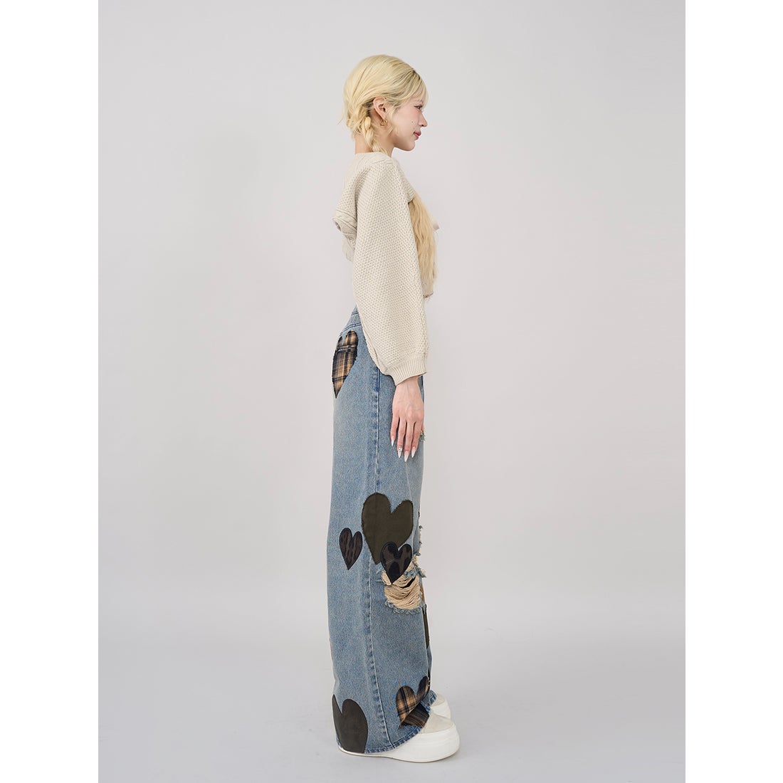 ダーリッチ Darich ランダムハートパッチワークデニムパンツ （ブルー