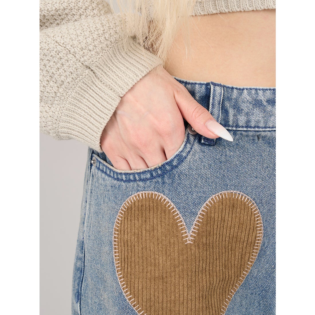 ダーリッチ Darich ランダムハートパッチワークデニムパンツ （ブルー