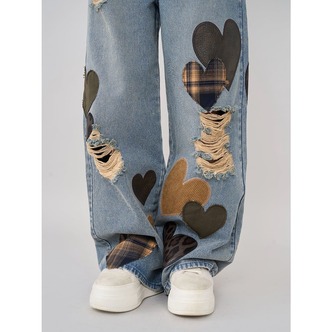 ダーリッチ Darich ランダムハートパッチワークデニムパンツ （ブルー