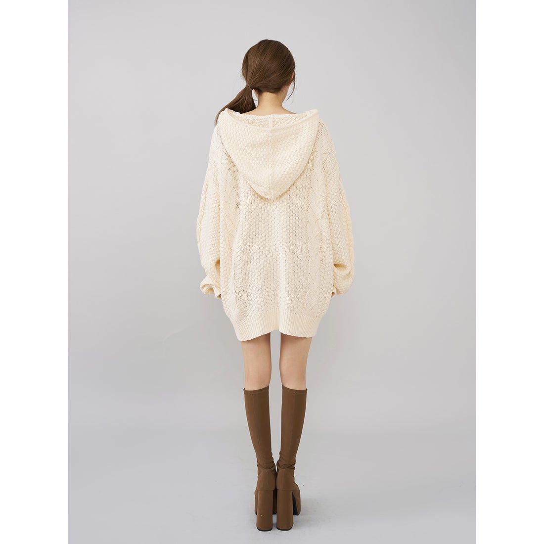 ダーリッチ Darich ケーブルDDロゴVネックニットフーディ （グレー