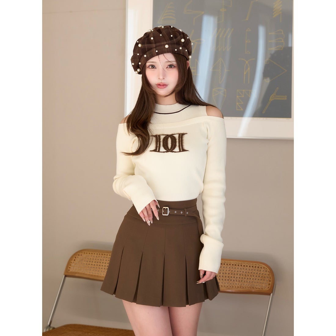 ダーリッチ Darich レイヤードライクロゴニットトップス （アイボリー