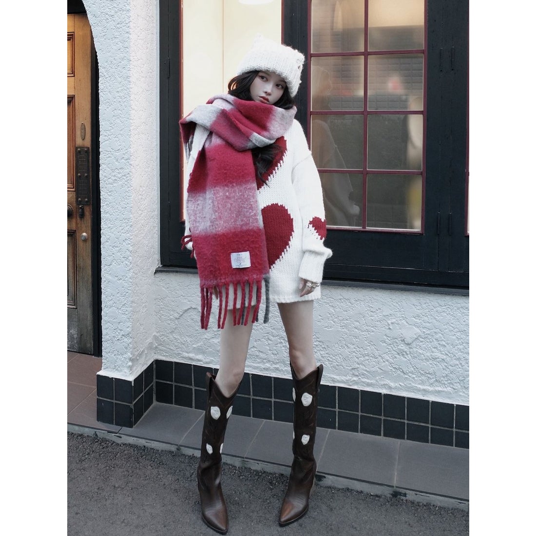 ダーリッチ Darich ハートロゴローゲージニットチュニック （ブラウン