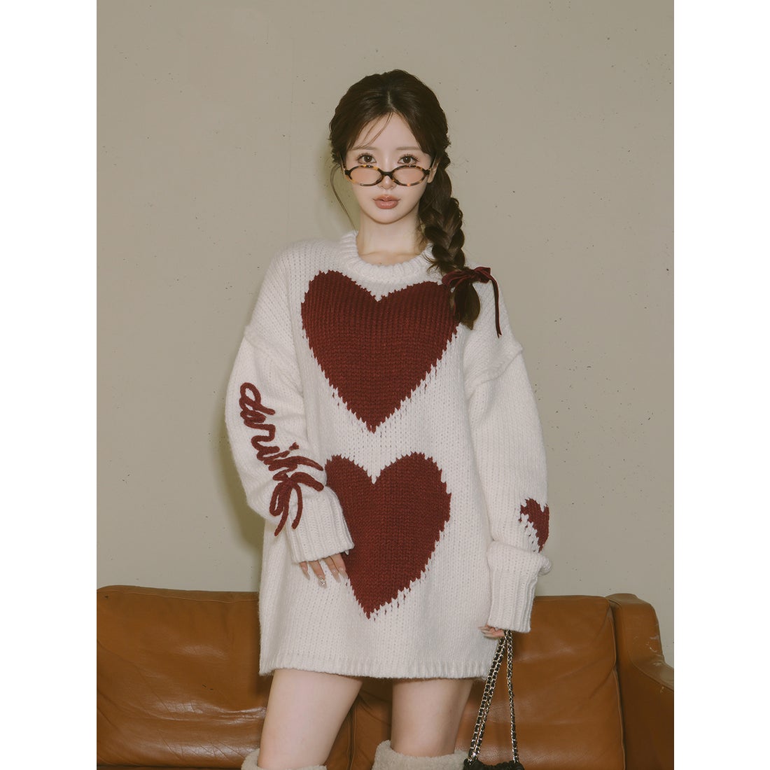 ダーリッチ Darich ハートロゴローゲージニットチュニック （ブラウン