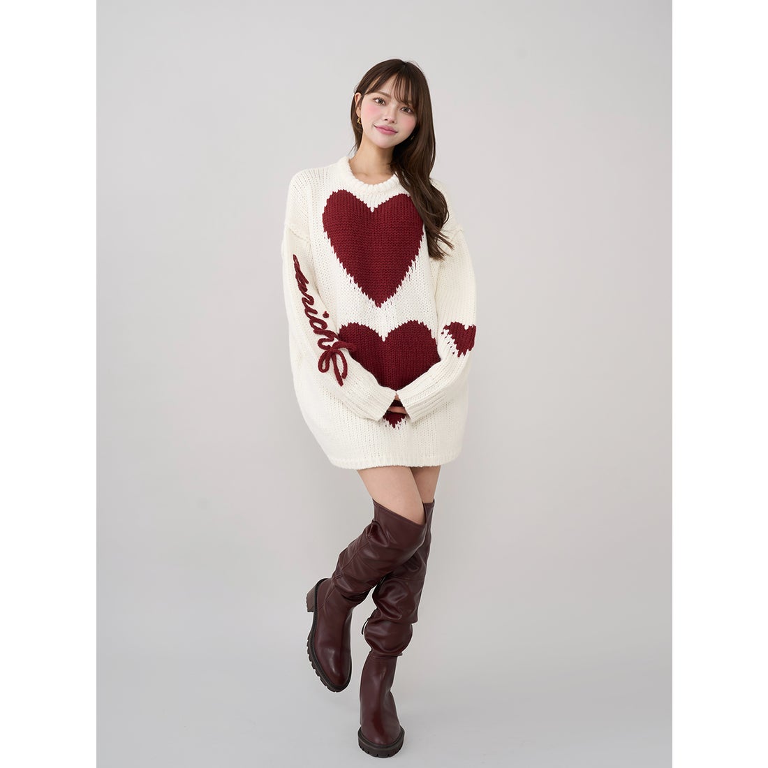 ダーリッチ Darich ハートロゴローゲージニットチュニック （ブラウン