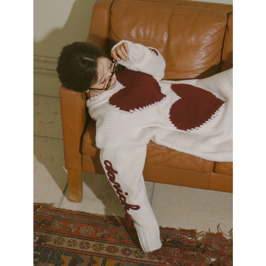 ダーリッチ Darich ハートロゴローゲージニットチュニック （ブラウン