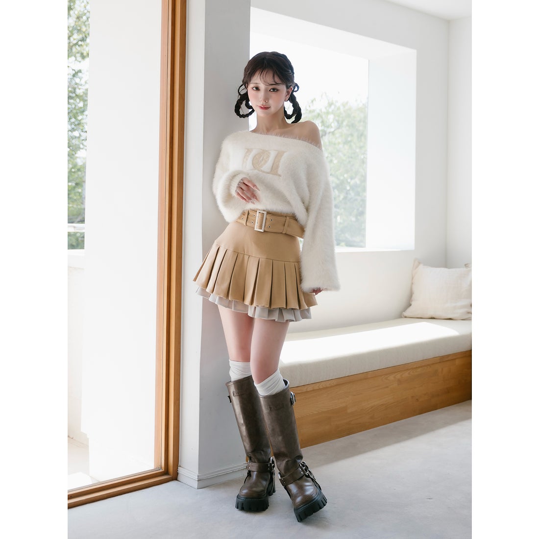 ダーリッチ Darich DDロゴワンショルニットトップス （ブラック