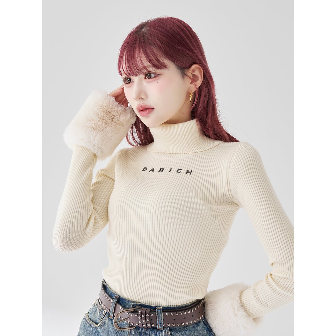 ダーリッチ Darich スムースファーリブニットトップス （ブラック