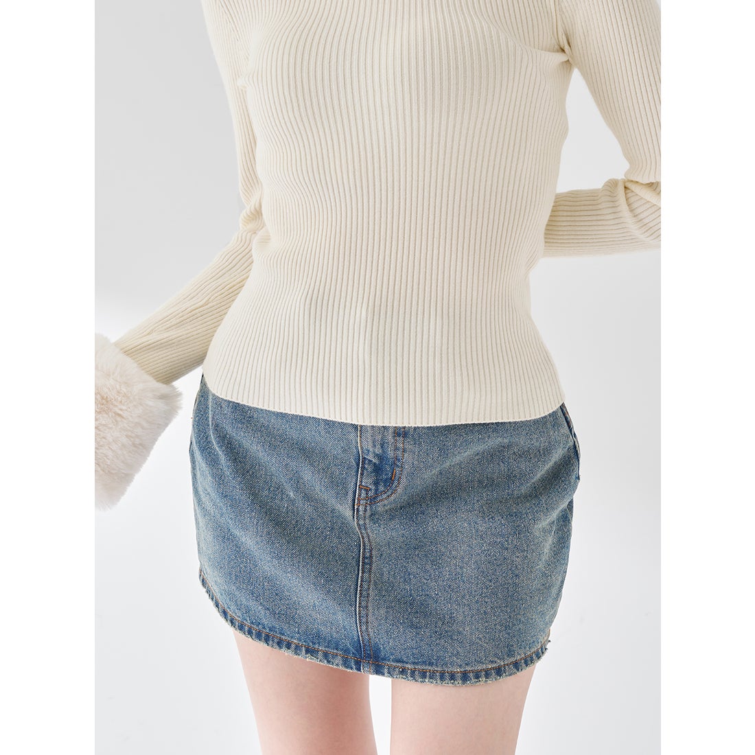 ダーリッチ Darich スムースファーリブニットトップス （ブラック