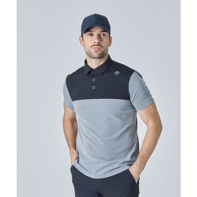 DESCENTE デサントゴルフ ポロシャツ ホワイト/グレー の バイカラー