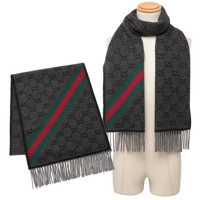 グッチ GUCCI スカーフ バンダナ ストール グレー メンズ レディース