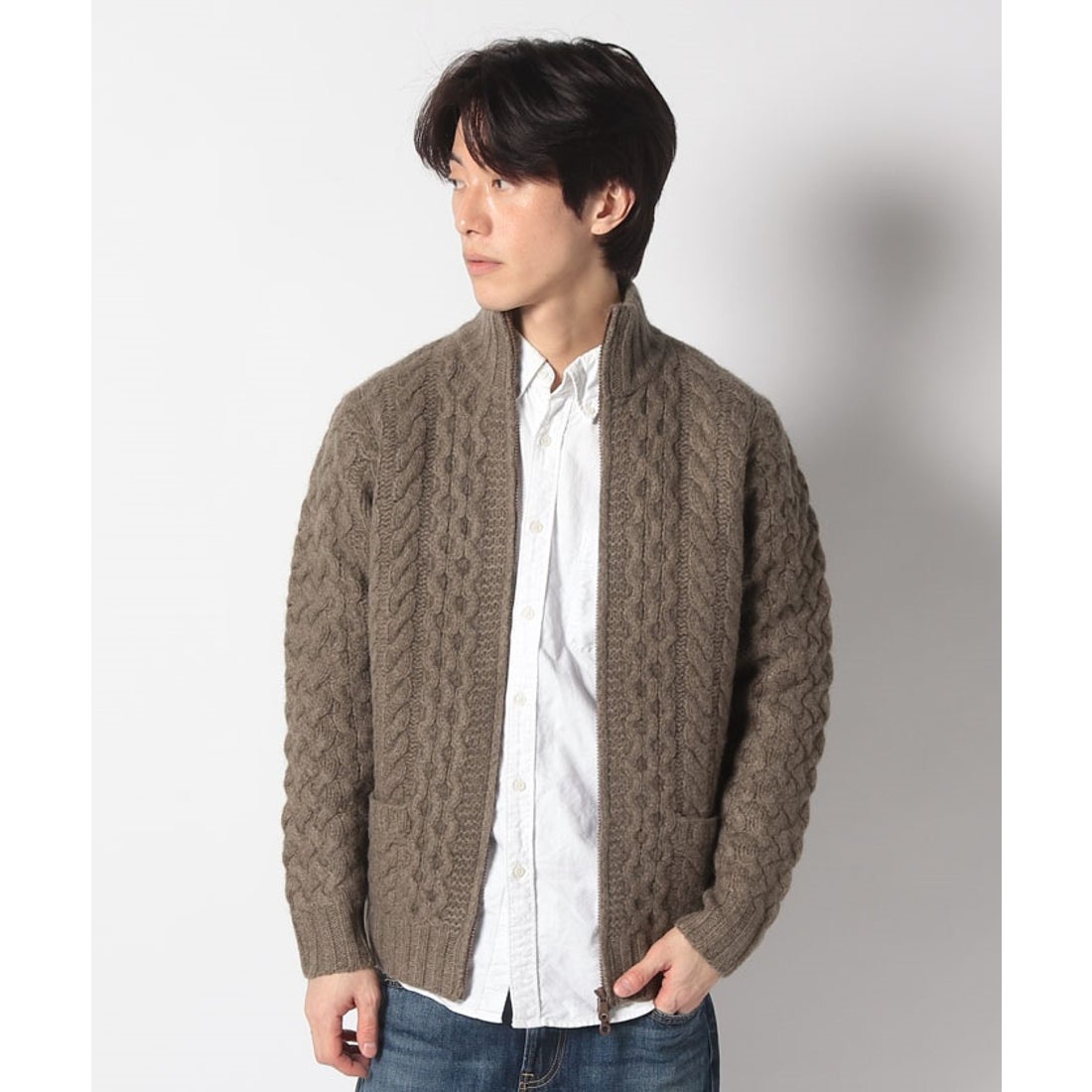 I・E・I SELECTION 高級ヤク100%紳士用手編みニットブルゾン