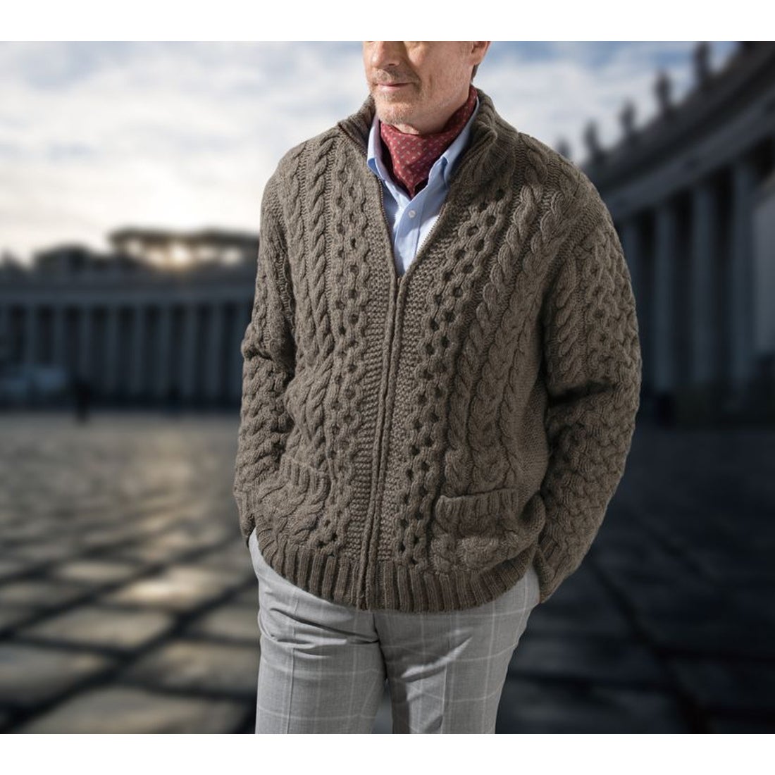 I・E・I SELECTION 高級ヤク100%紳士用手編みニットブルゾン