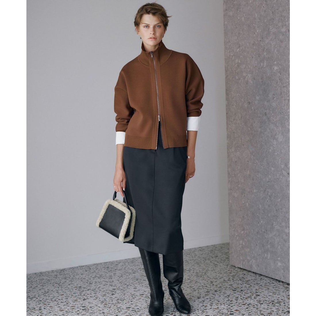 アイシービー ICB 【洗える】シンセティックダブルフェイス ニット