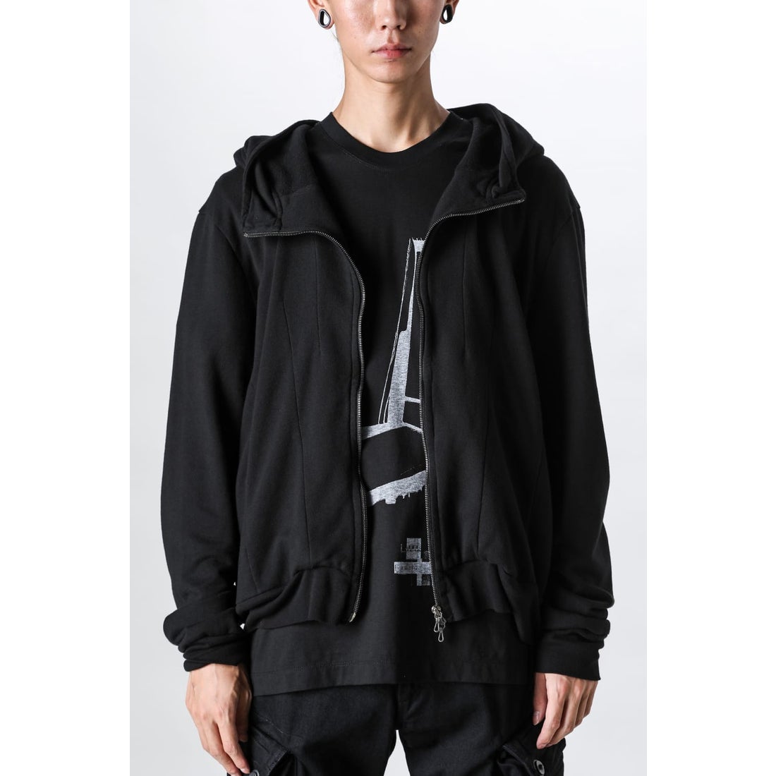 ユリウス JULIUS Cotton Modal Sweat Zip Up Hoodie（BLACK） -FASCINATE