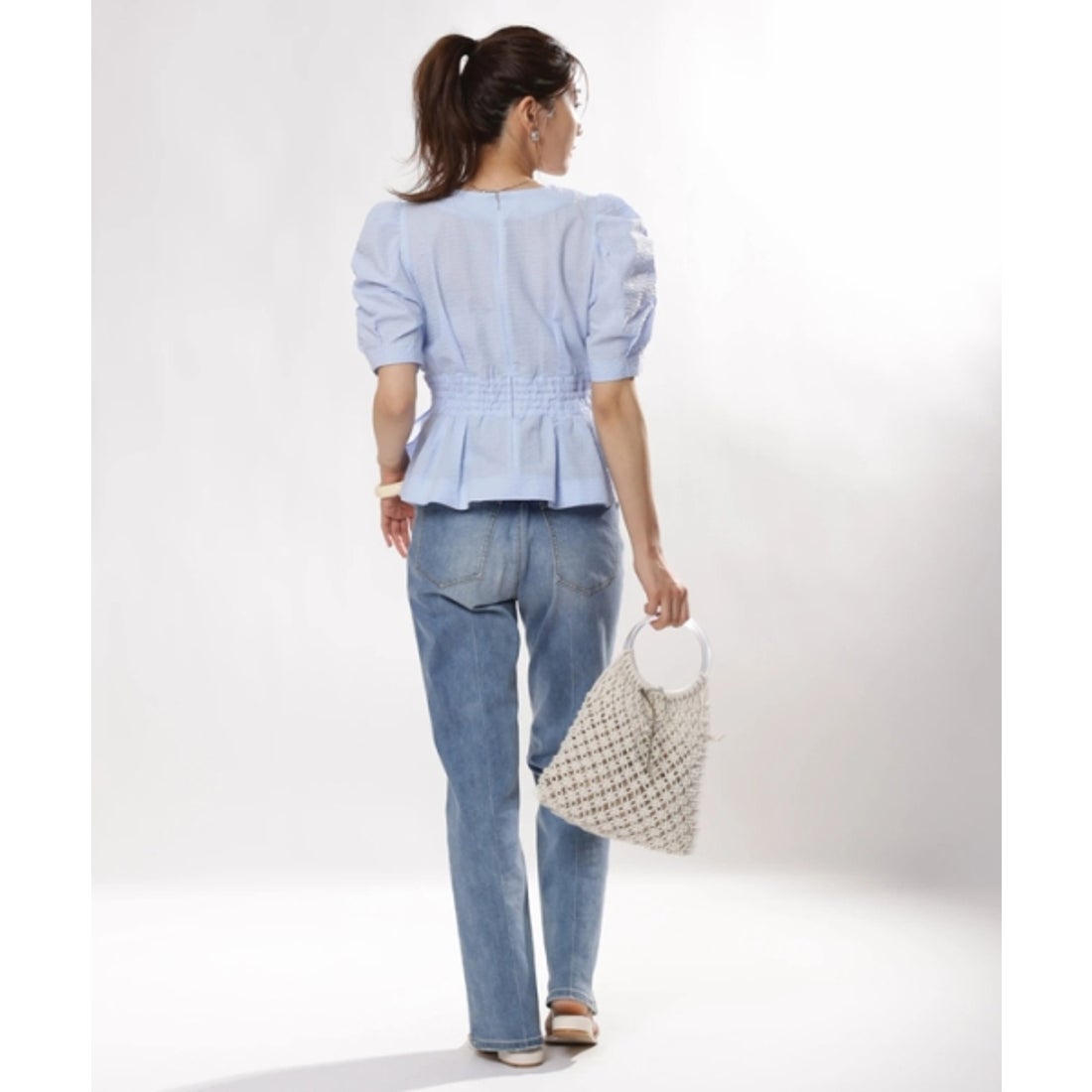 ジャスグリッティー JUSGLITTY センタープレス美脚デニム （ブルー