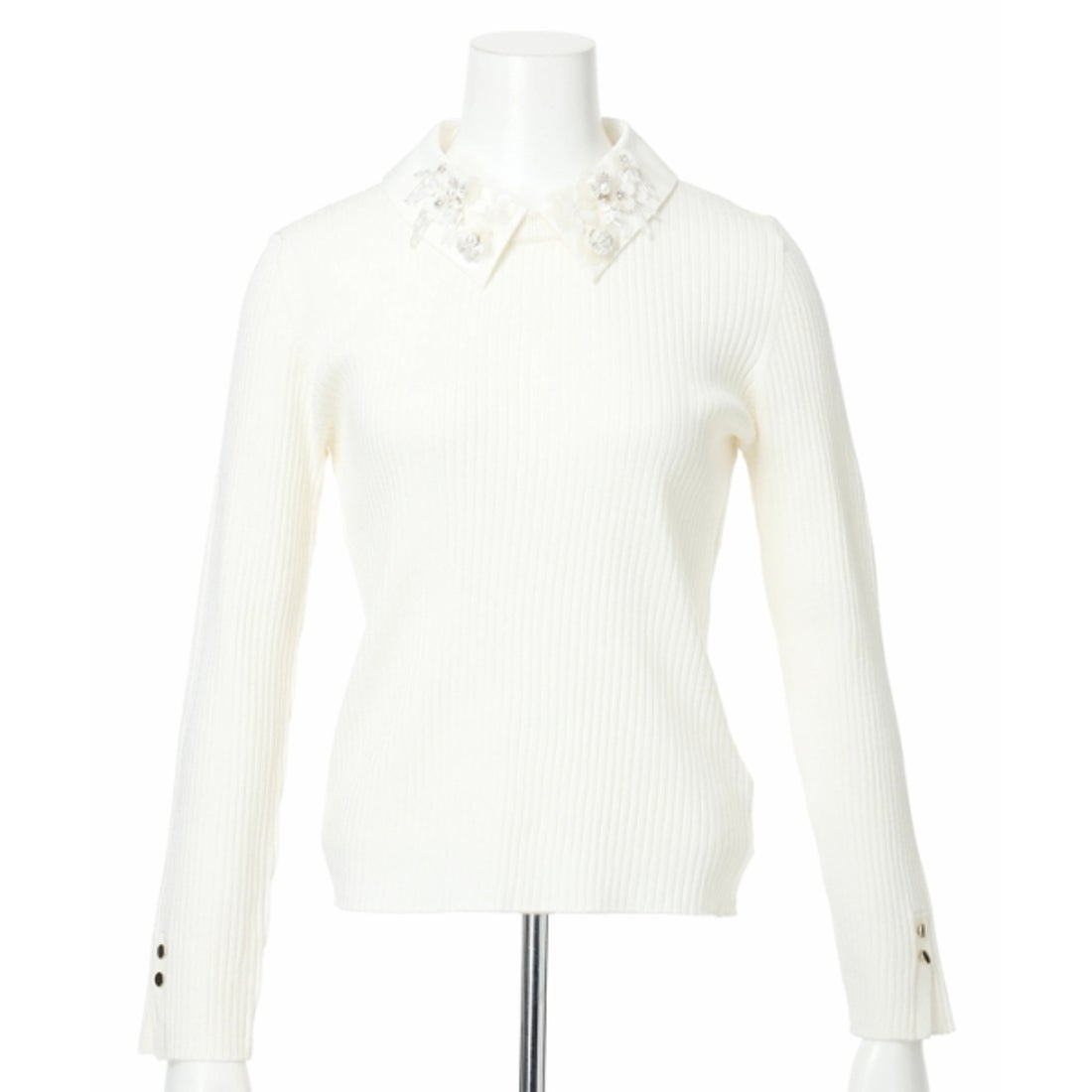 ジャスグリッティー JUSGLITTY ビジュー衿リブニット （紺