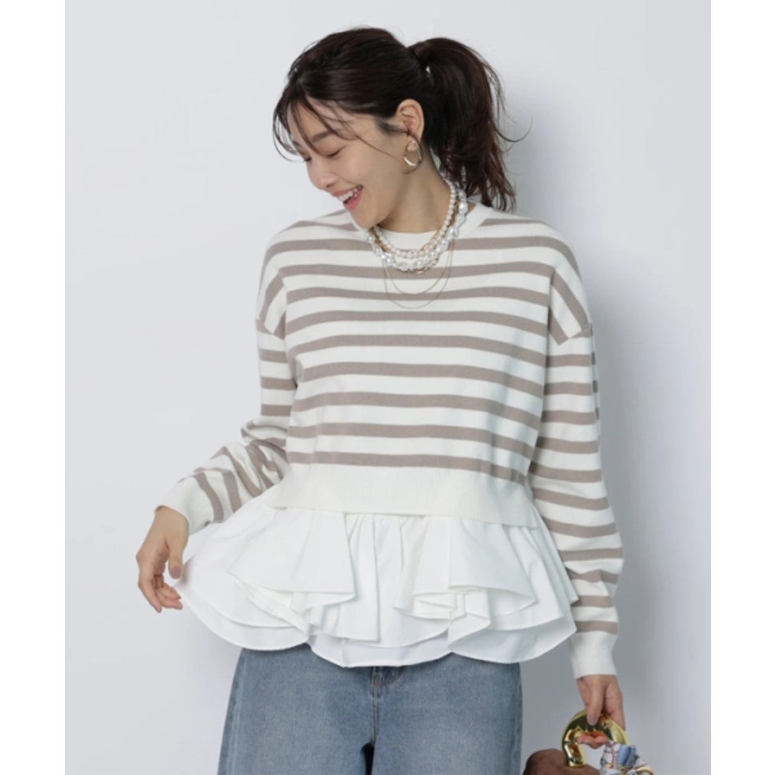 ジャスグリッティー JUSGLITTY フリルキャミレイヤードニット （白